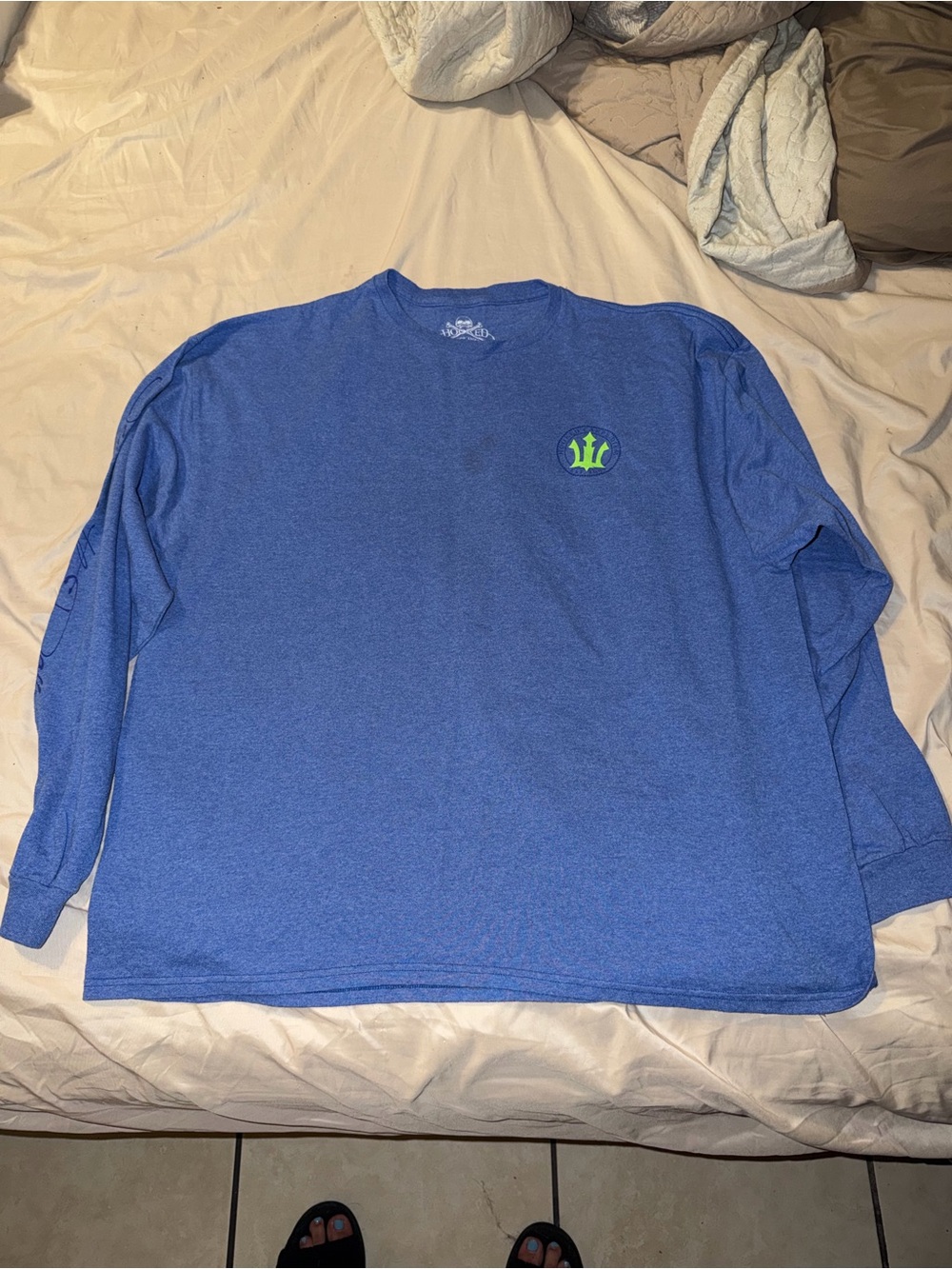Men's Royal Blue Long-Sleeve Crewneck Shirt with Neon Accent